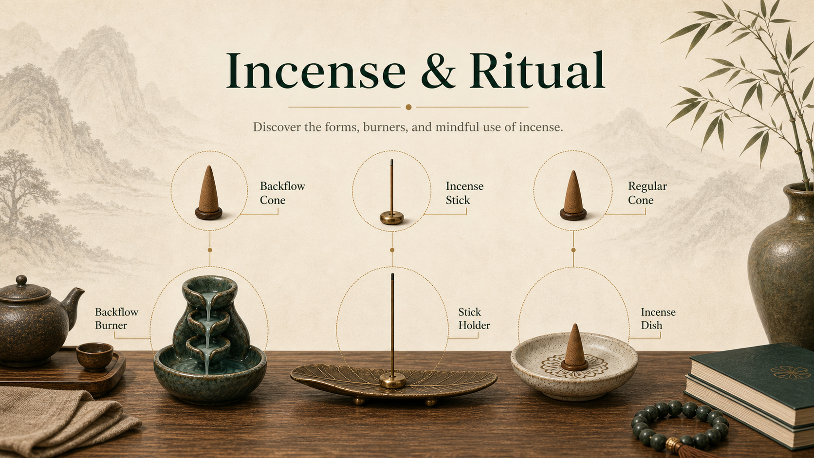 Incense forms matched with compatible burners and holders