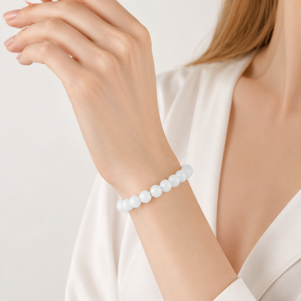 White Jade Bracelet detail image - Five Elements jewelry by Serene Orient