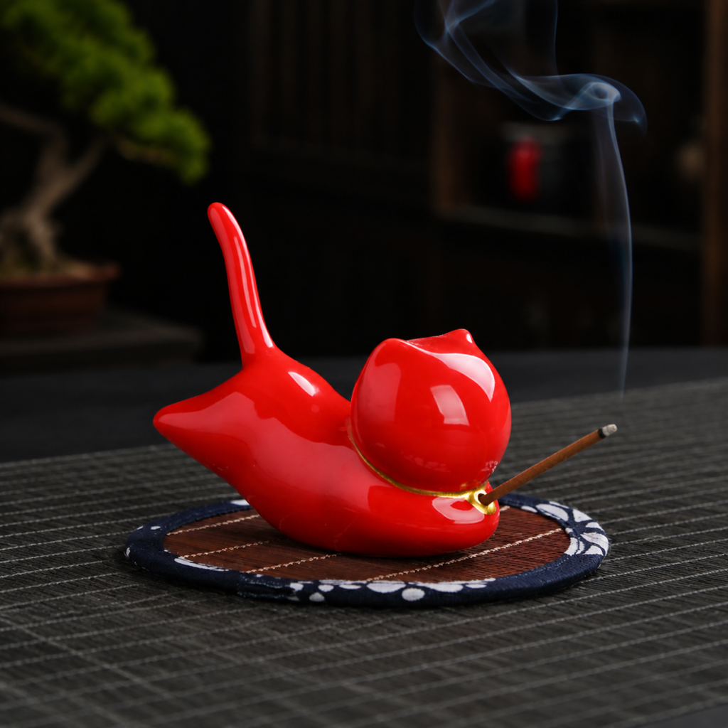 Praying Cat Incense Holder detail image - incense burner by Serene Orient