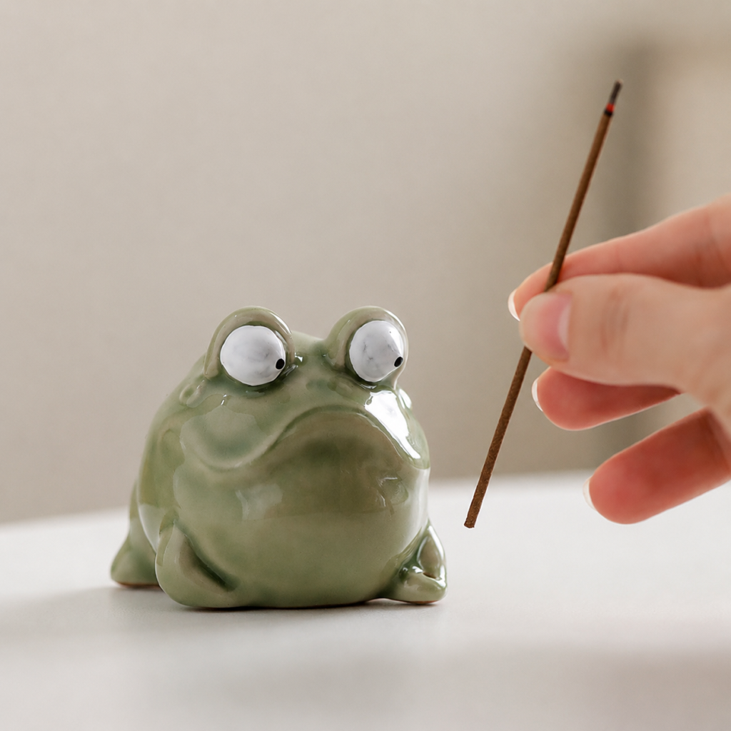 Playful Frog Incense Holder detail image - incense burner by Serene Orient
