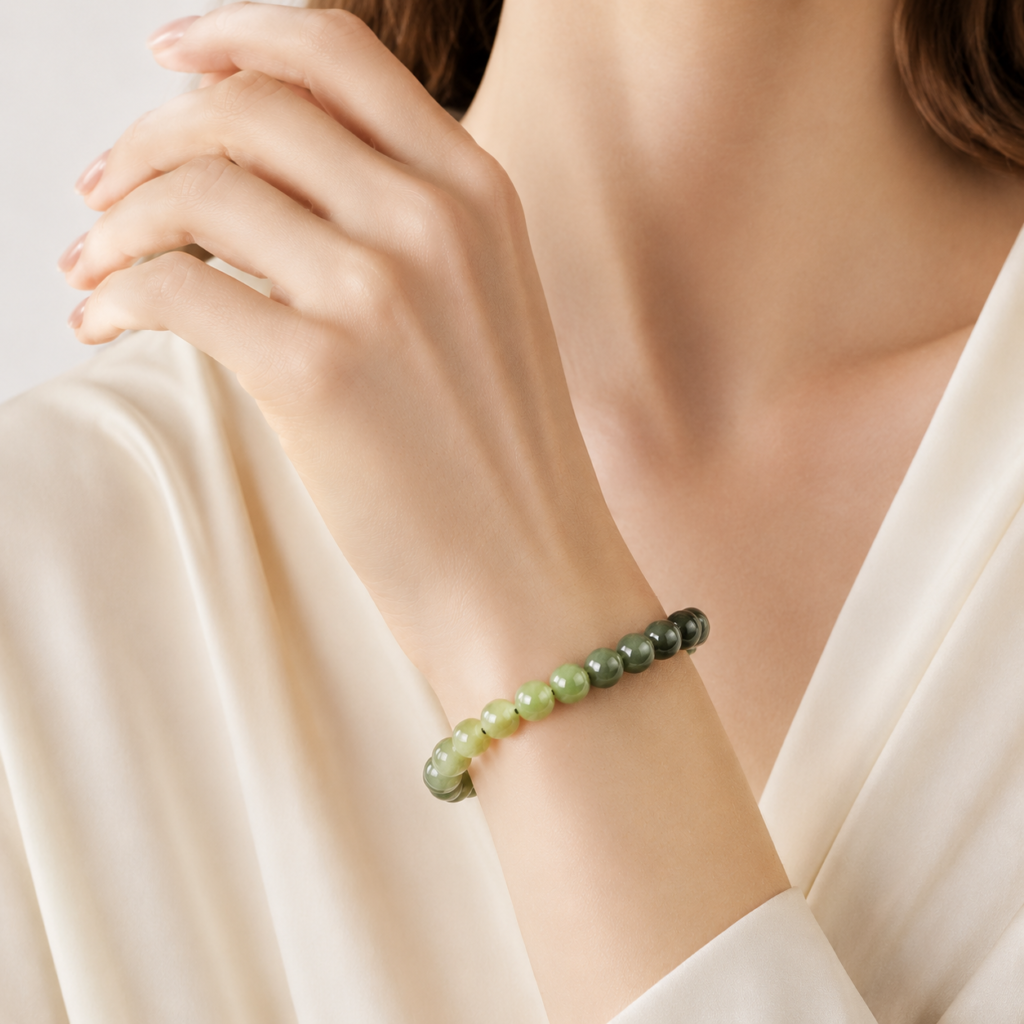 Gradient Qing Shui Jade Bracelet detail image - Five Elements jewelry by Serene Orient