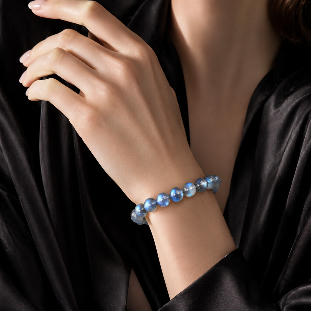 Grey Moonstone Bracelet detail image - Five Elements jewelry by Serene Orient