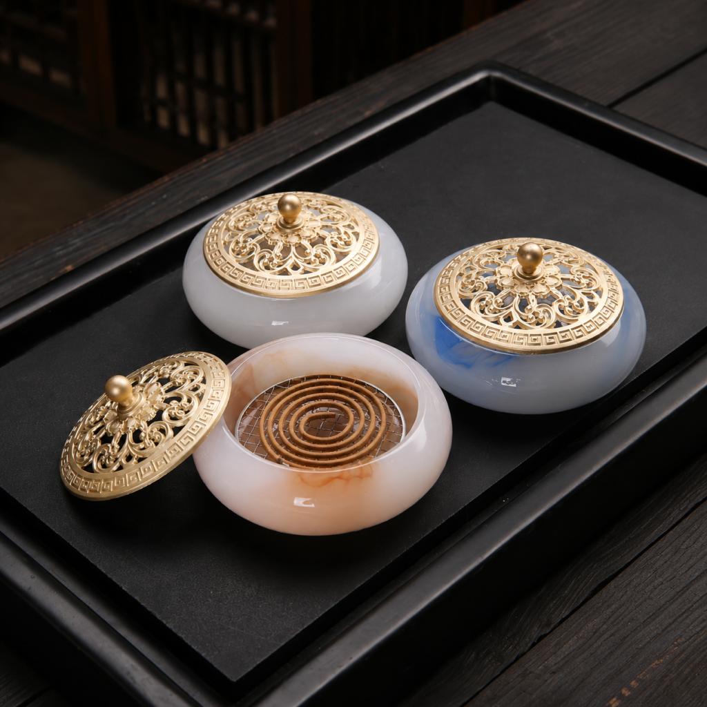 Marbled Liuli Coil Incense Burner detail image - incense burner by Serene Orient