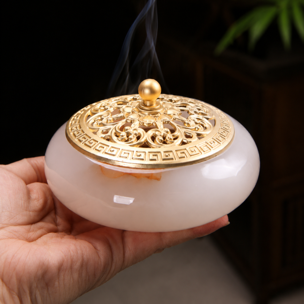 Marbled Liuli Coil Incense Burner detail image - incense burner by Serene Orient