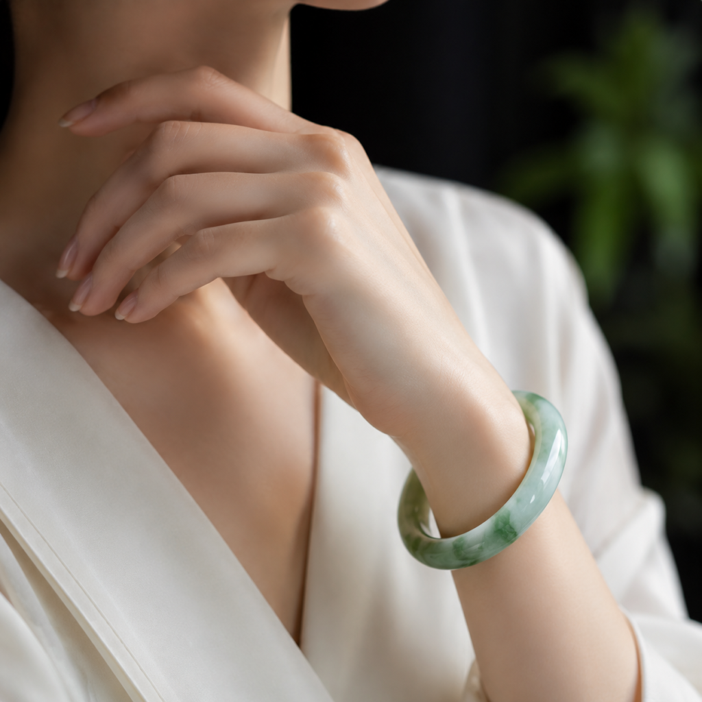 Green Jade Bangle detail image - Five Elements jewelry by Serene Orient