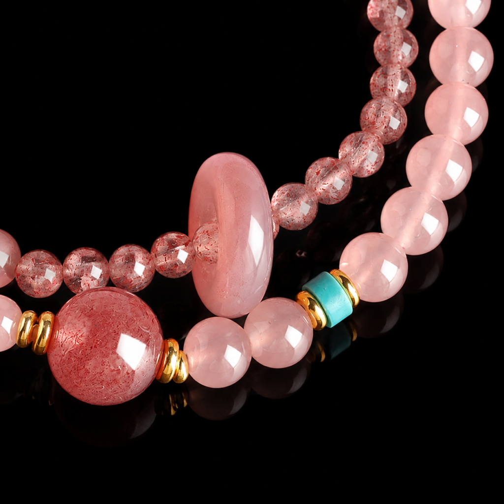 Strawberry Quartz Double Wrap Bracelet detail image - Five Elements jewelry by Serene Orient