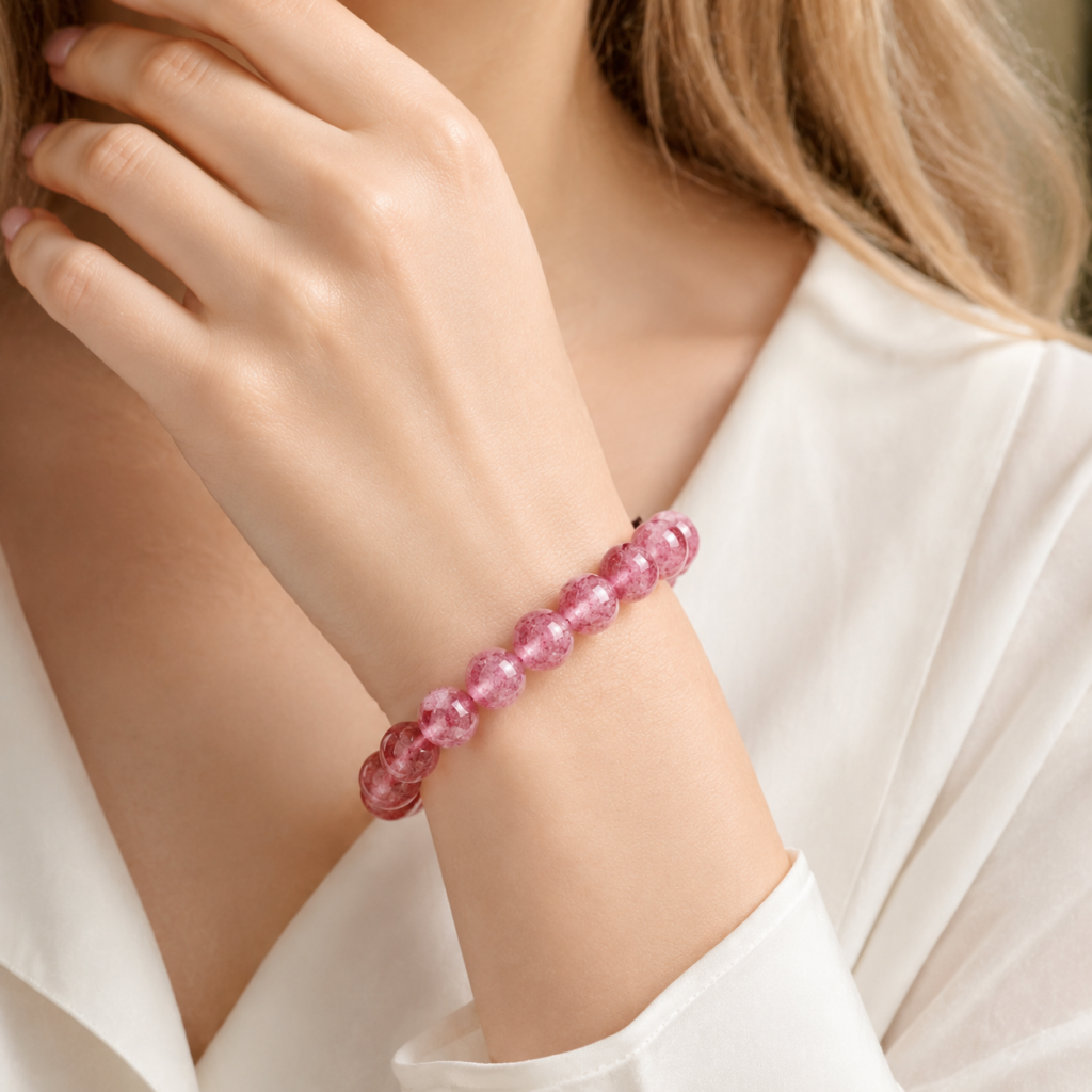 Strawberry Quartz Bracelet detail image - Five Elements jewelry by Serene Orient