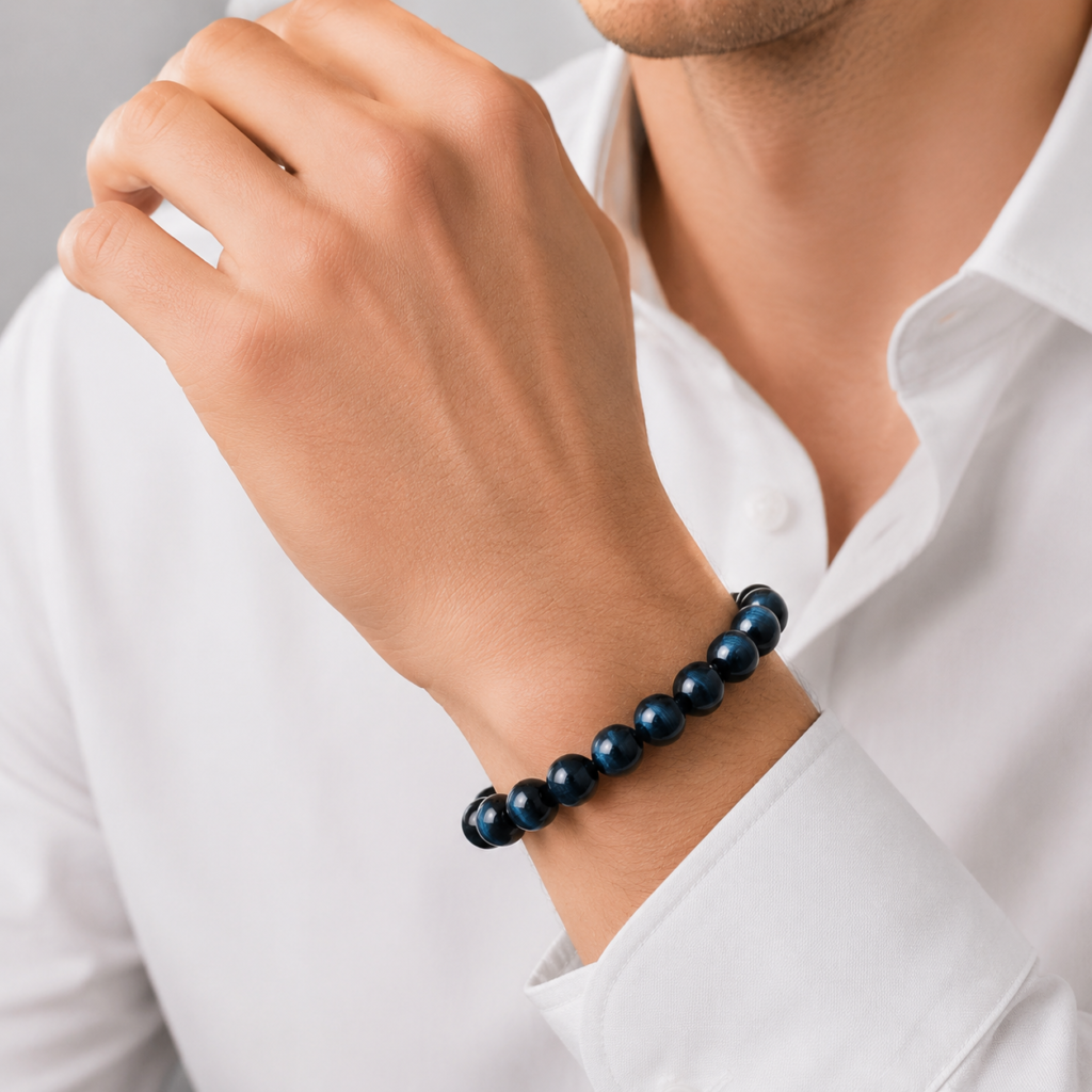 Blue Tiger Eye Bracelet detail image - Five Elements jewelry by Serene Orient