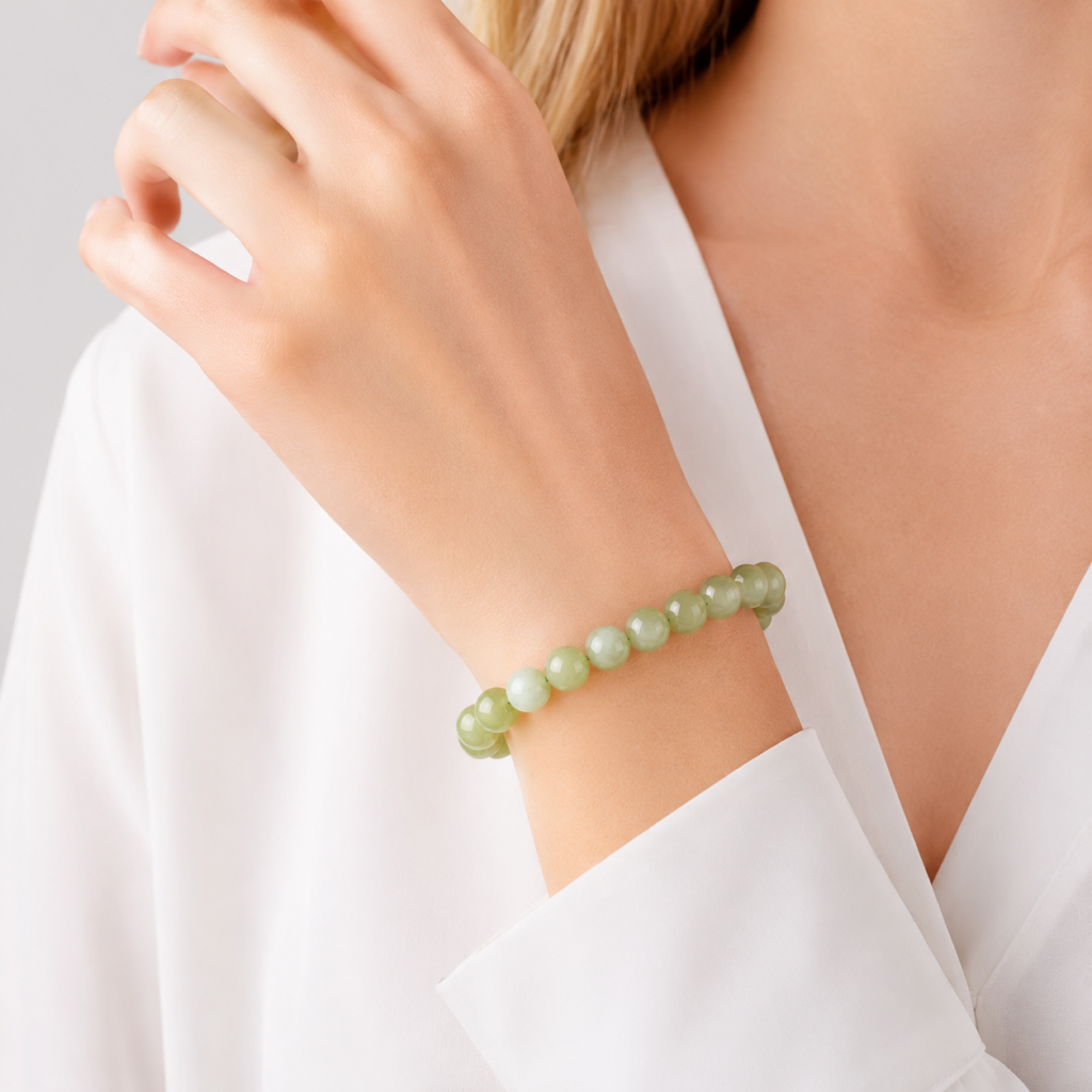 Pale Green Jade Bracelet detail image - Five Elements jewelry by Serene Orient