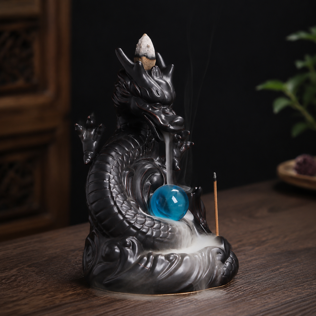 Dragon and Pearl Downdraft Incense Burner detail image - incense burner by Serene Orient