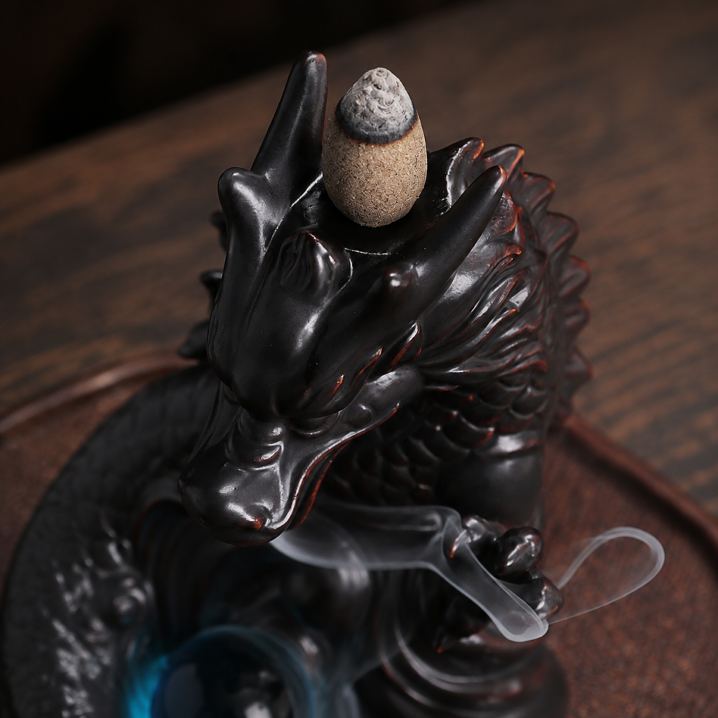 Dragon and Pearl Downdraft Incense Burner detail image - incense burner by Serene Orient