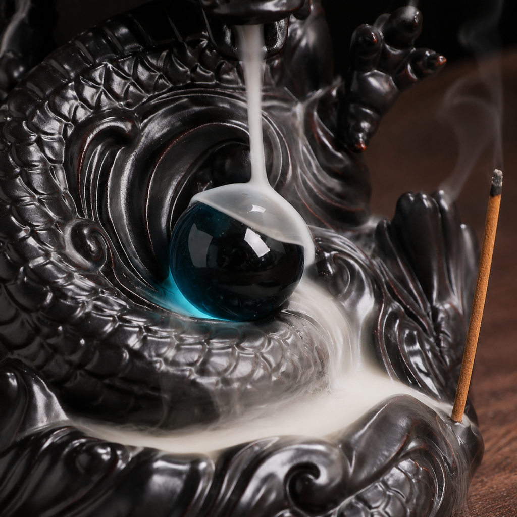 Dragon and Pearl Downdraft Incense Burner detail image - incense burner by Serene Orient