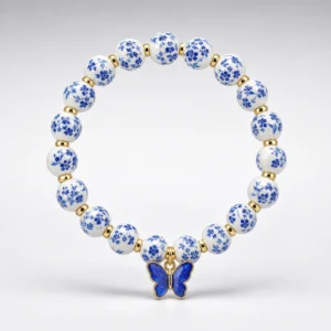 Blue Ceramic Butterfly Charm Bracelet