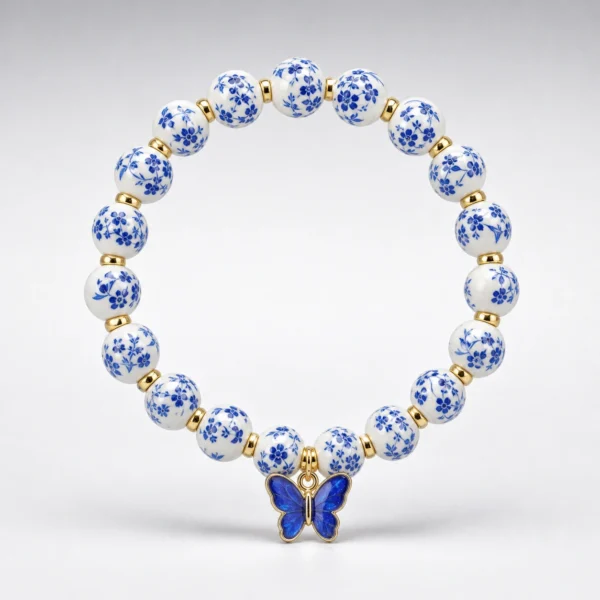 Blue Ceramic Butterfly Charm Bracelet