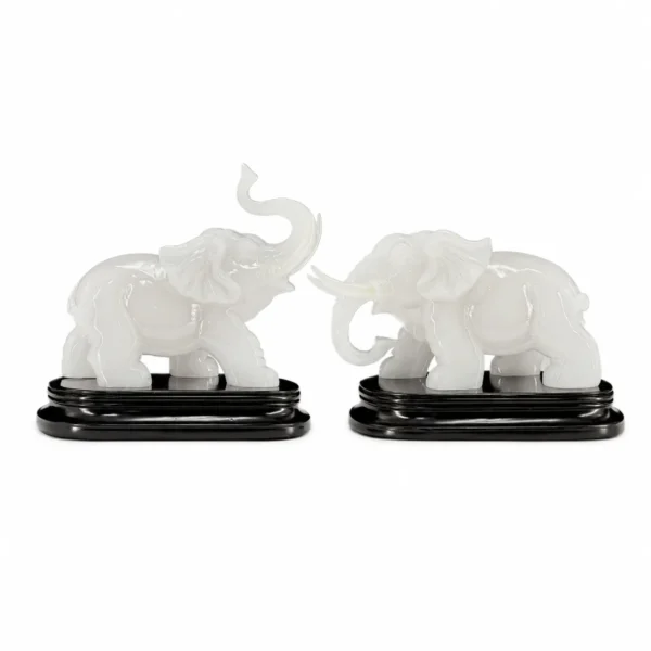 White Jade Elephant Figurine (Pair)